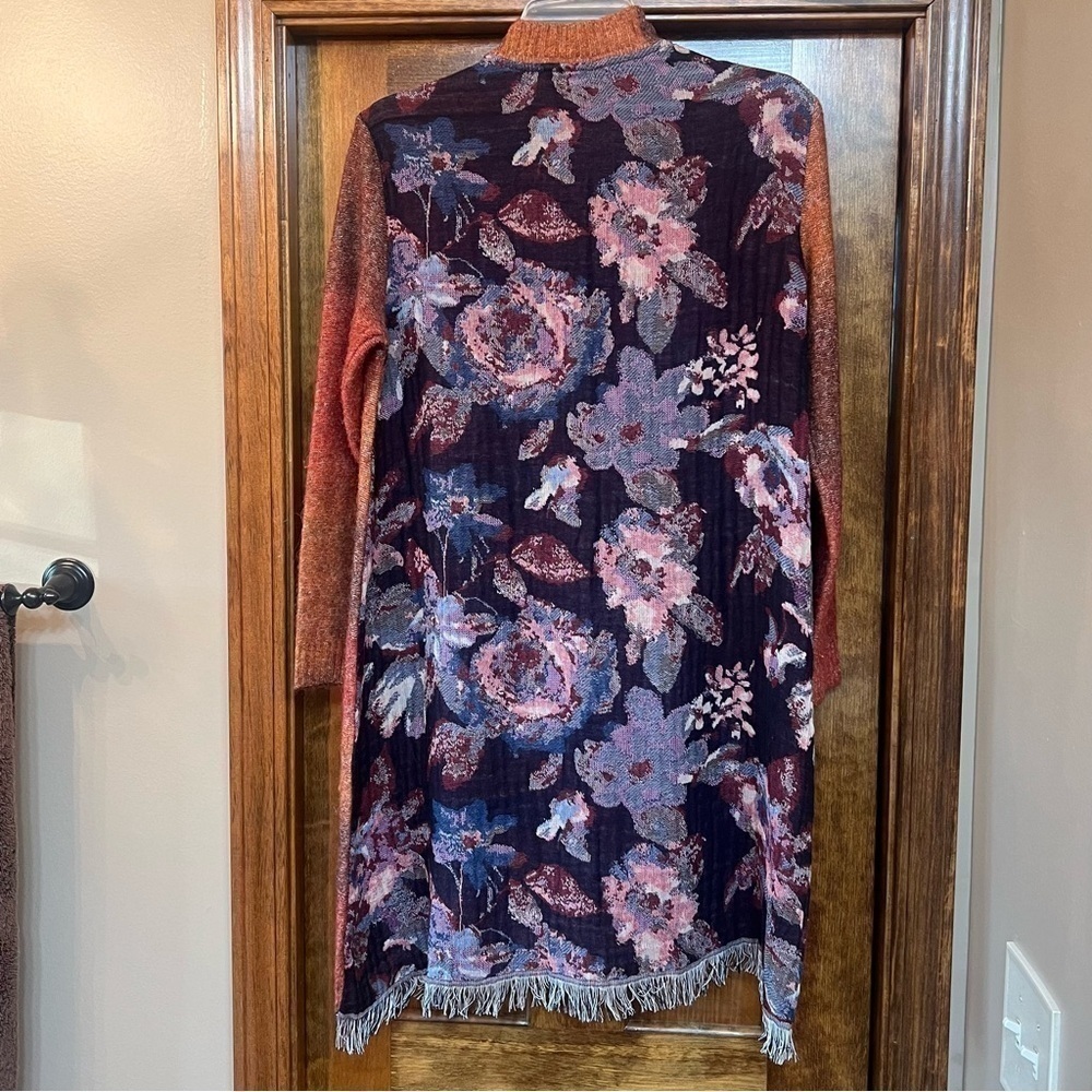 John Mark Open Duster‎ Cardigan Sweater Ombre Front Floral Fringe Boho Sz S EUC - Picture 2 of 13